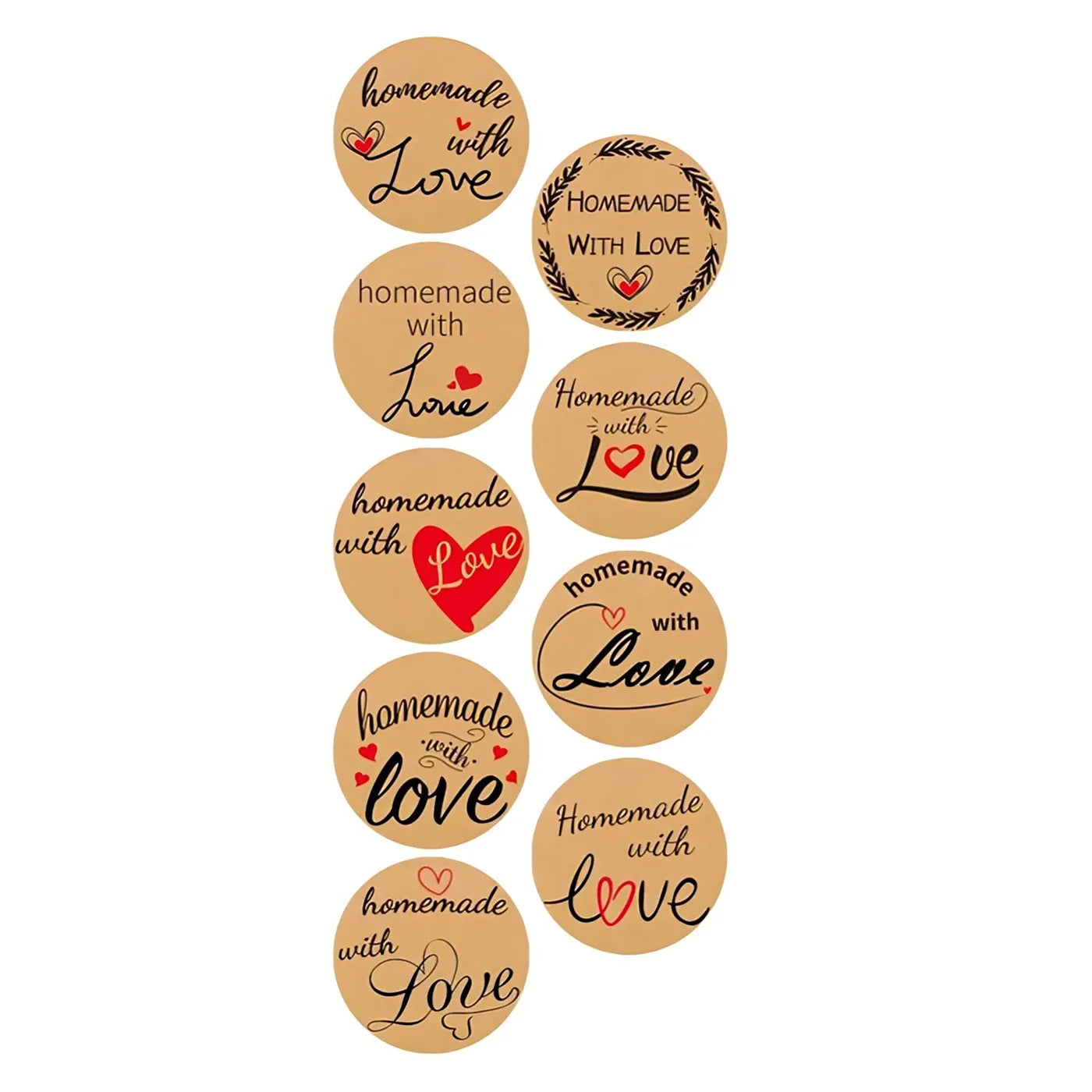 100-500pcs 1inch Vintage Kraft Paper Handmade With Love Stickers for Package Thank You Stationery Adhesive Labels Baking Seals