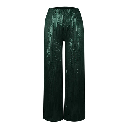 Women's Fashion Solid Color High Waist Sequin Side Zipper Draped Wide Leg Pants Pants for Women Women’s Pants Women’s Pants 2024