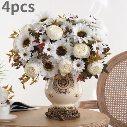 1/4pcs Artificial Peony Sunflower Flowers, Perfect for Room, Home, Office, Wedding, Christmas, Halloween,Thanksgiving,Vase Decor