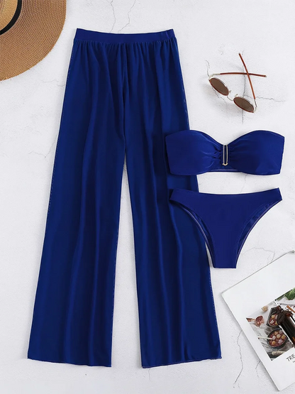 3 Pieces U Wired Bandeau Bikini 2025 Sexy Swimsuit Women & Beach Pants Swimwear Female Beachwear Bathers Bathing Swimming Suit