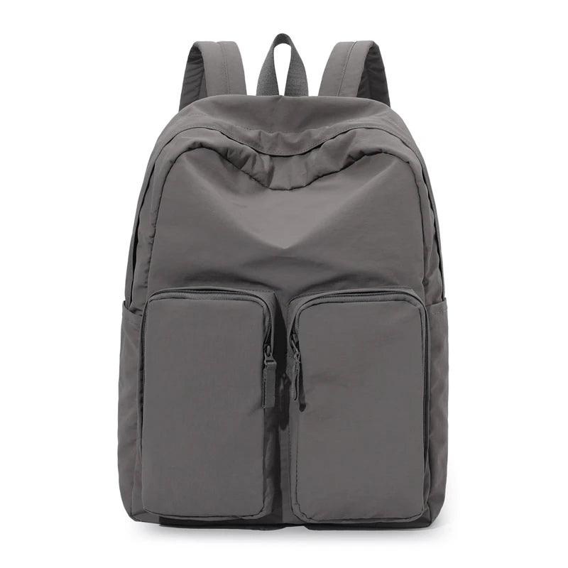 Water - resistant double - shoulder backpack. It has a large capacity, is lightweight and casual. Made of wrinkled and washed ny