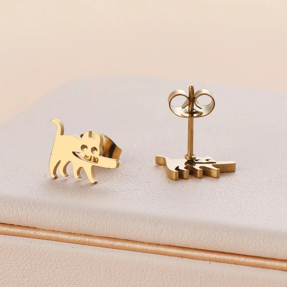 Stainless Steel Halloween Ghost Cat Stud Earrings For Women Girls Gold Color Waterproof Fashion Ear Party Jewelry Gift Wholesale