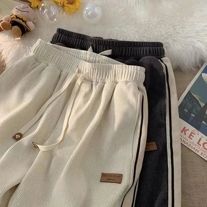 2024 Corduroy Striped Sweatpants Women Streetwear Thick Wide Leg Pants Y2K Harajuku High Waist Joggers Korean Baggy Trousers