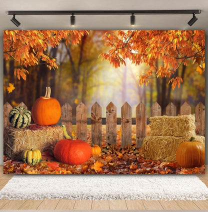 Autumn Backdrop Maple Pumpkin Maple Leaves Forest Haystack Harvest Thanksgiving Baby Portrait Photography Background Photobooth