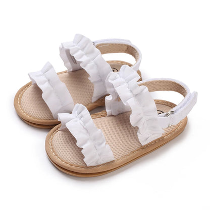 0-18M Baby Cute Preschool Summer Sandals Pleated Upper Princess Casual Soft Rubber Sole Anti Slip Shoes Girl's Walking Shoes