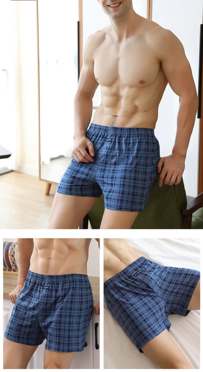 4pcs Male Arrow Pants Men Cotton Plaid Boxers Shorts Loose Mid-Waisted Men's Plus Size Underwear Homewear Comfortable Panties