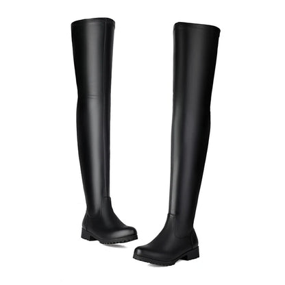 ANOVISHANA New Winter Autumn Over Knee Boots 3.5cm Square Heel Round Toe Leather Thigh High Fashion Big Size 45 46 47 48 US17