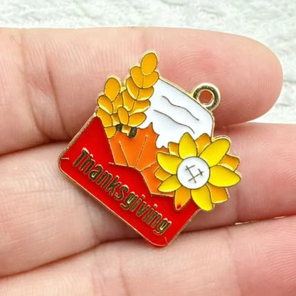 10pcs/16pcs Enamel Thanksgiving Cake Pumpkin Sunflower Charms for Earrings Bracelets Pendants Making DIY Jewelry Accessories