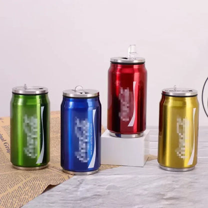 Stainless Steel Cola Thermos, Outdoor Portable Car Thermos Cup, Sublimation Can, Double Layer Straw Cup