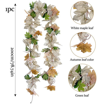 2M Artificial Maple Leaf Garland Thanksgiving Christmas Hanging Wall Decor Fake Fallen Leaves Autumn Decor Rattan Wedding Props