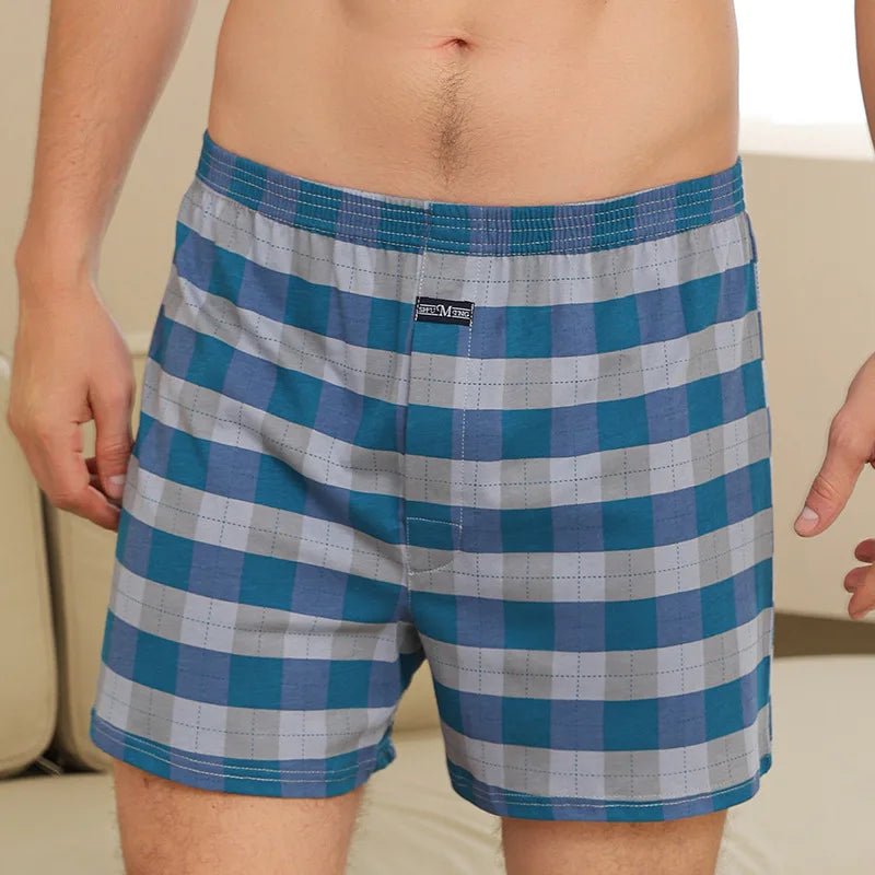4pcs Male Arrow Pants Men Cotton Plaid Boxers Shorts Loose Mid-Waisted Men's Plus Size Underwear Homewear Comfortable Panties