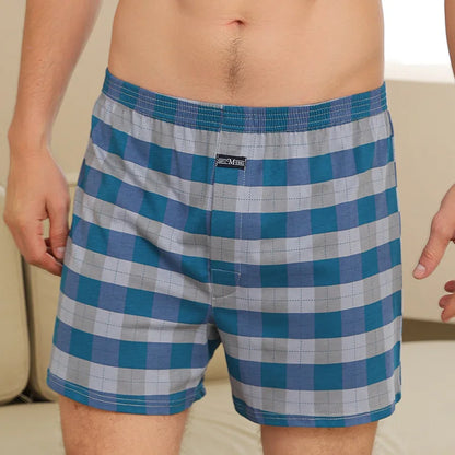4pcs Male Arrow Pants Men Cotton Plaid Boxers Shorts Loose Mid-Waisted Men's Plus Size Underwear Homewear Comfortable Panties