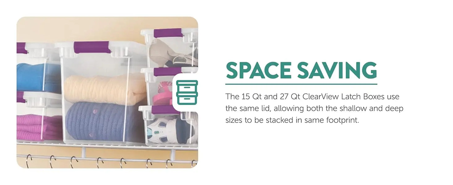 Sterilite 24-Pack 66 Quart ClearView Latch Box, Stackable Organizer Bins with Latching Lids - Clear Plastic Organization Contain
