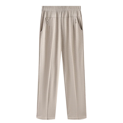 Summer Thin Breathable Elastic Pants 8XL Women's Solid Color High Waisted Loose Casual Pants Middle-aged Elastic straight leg