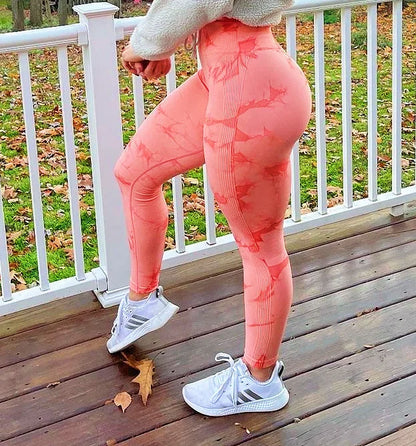 Tie Dye Seamless Gym Leggings Women Push Up Women Mallas Sports Fitness Contour Yoga Running Pants Elastic  Leggins