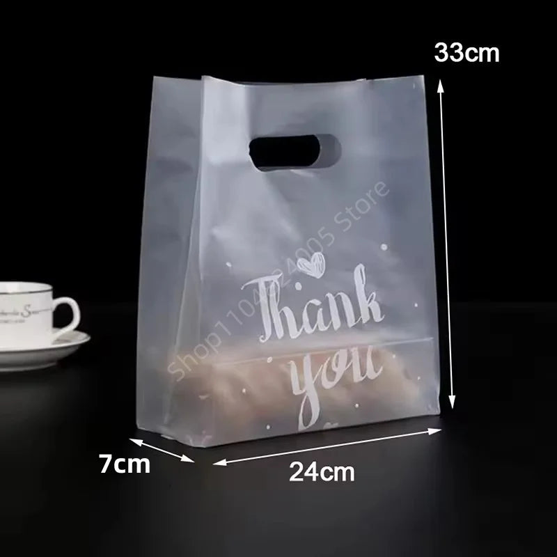 50Pcs Thank You Plastic Gift Bags Shopping Packaging Bag With Handle Christmas Wedding Party Favor Jewelry Clothing Wrapping Bag