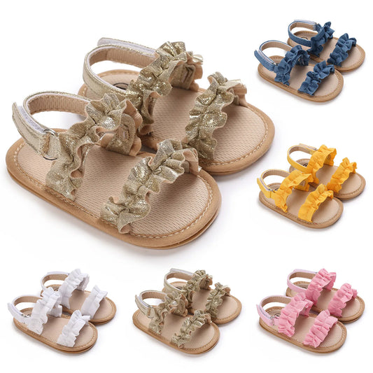 0-18M Baby Cute Preschool Summer Sandals Pleated Upper Princess Casual Soft Rubber Sole Anti Slip Shoes Girl's Walking Shoes