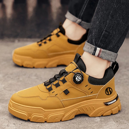 British Style Outdoor Men Work Shoes Rotating Button Fashion Motorcycle Shoes Versatile Men Casual Shoes Comfortable Sport Shoes