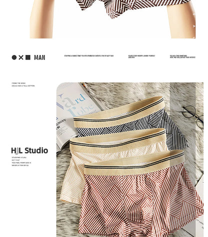 3PCS/Pack Fashion Striped Ice Silk Cool Breathable Men's Panties Comfortable Crotch Boxers Man High Elastic Waistband Underpants