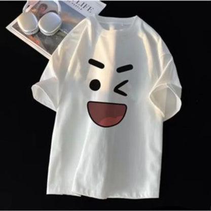 8XL Korean loose fit fashionable trendy American retro happy emotional T-shirt casual men multifunctional couple set