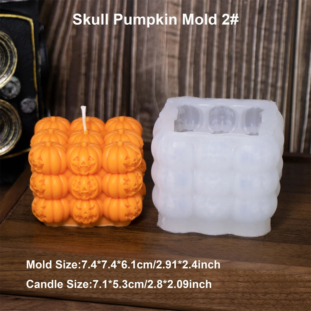 Square Pumpkin Candle Silicone Molds 3D Skull Pillar Candle Mold for DIY Ghost Pumpkin Epoxy Resin Halloween Party Home Decor