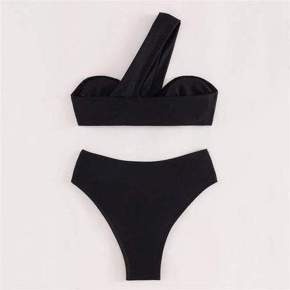 Brown One Shoulder Bikini High Waist Sexy Swimsuit Women 2025 Solid Swimwears Bathing Suit Bandeau Bikinis Sets De Mujer Biquini