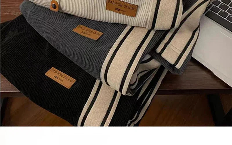 2024 Corduroy Striped Sweatpants Women Streetwear Thick Wide Leg Pants Y2K Harajuku High Waist Joggers Korean Baggy Trousers