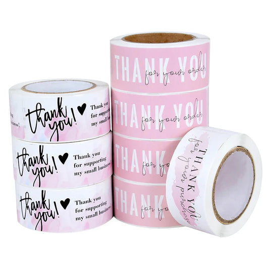 120Pcs/roll Thank You Self-adhesive Label Sticker Rectangular Sealing Stickers Business Bakery Shop Thank Customers Gifts