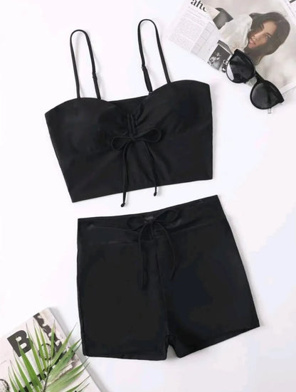 2025 Leaf Batch Swimsuit Women High Waist Bikini Set Drawstring Swimwear Female Padded Bathing Suit Swimming Beachwear Summer