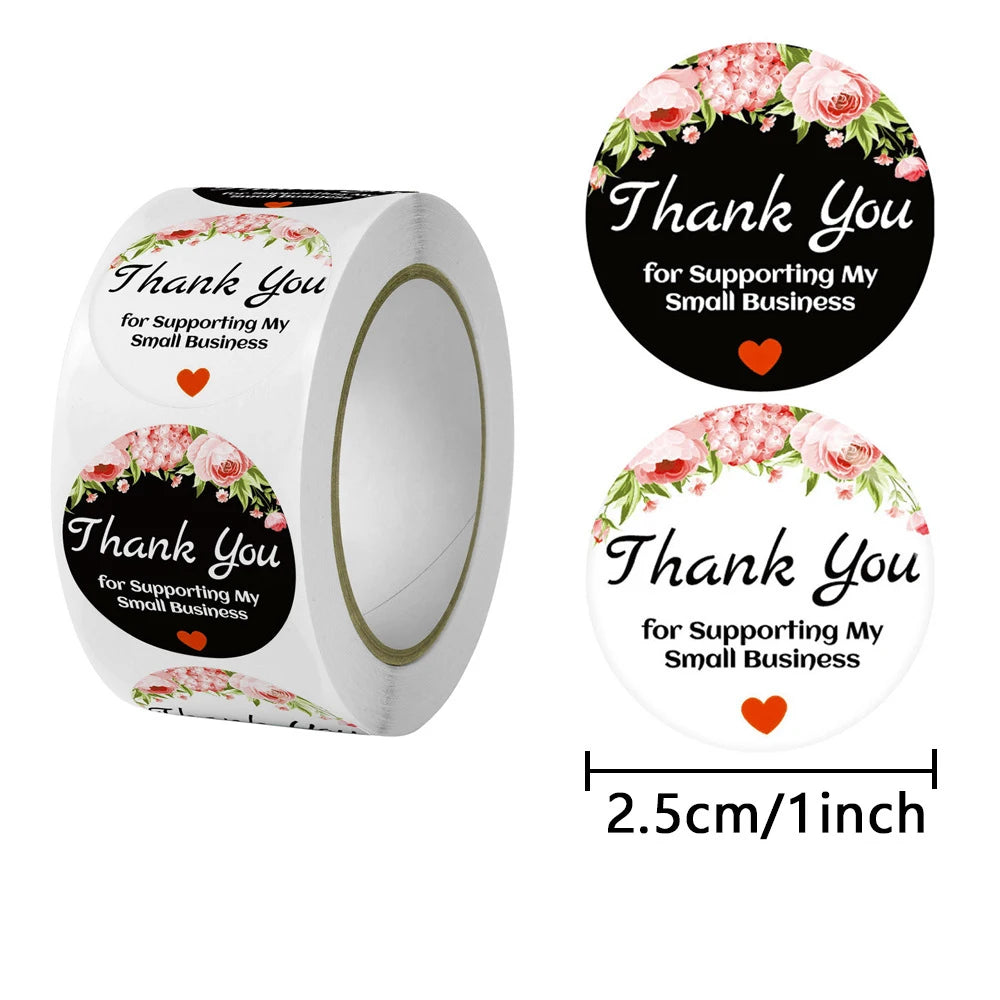 50-500pcs Thank You For Supporting My Small Business Flower Sticker Gift Packaging Seal Label Scrapbook Stationery Sticker 1inch