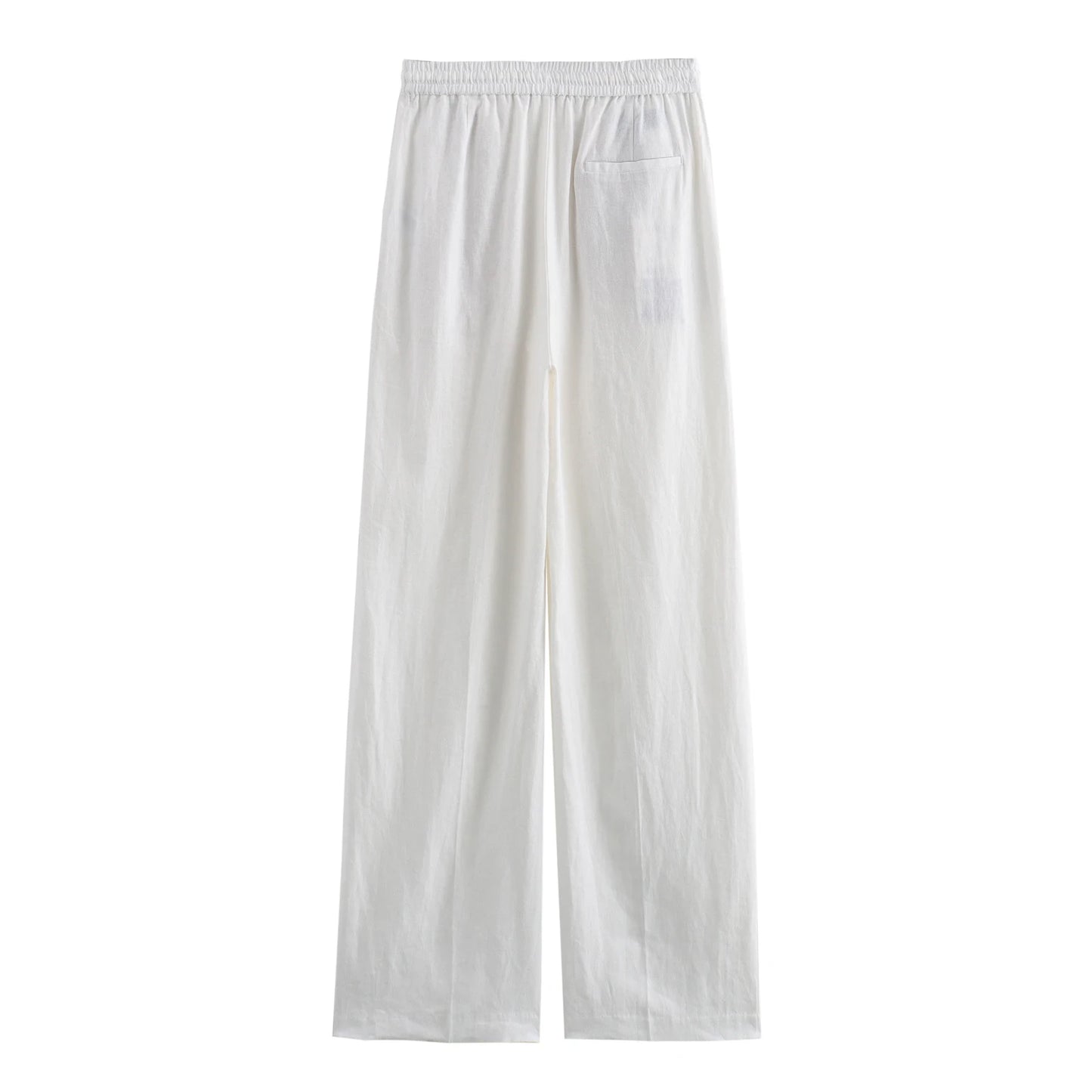 TRAF Women Fashion Spring Summer Lace-up Linen Blended Straight Pants Pocket Office Lady Chic High Waist Trousers Mujer