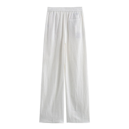 TRAF Women Fashion Spring Summer Lace-up Linen Blended Straight Pants Pocket Office Lady Chic High Waist Trousers Mujer
