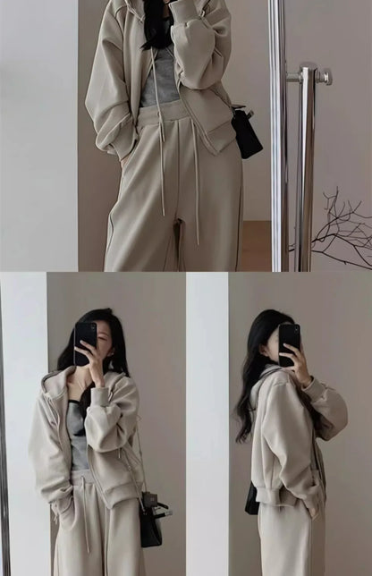 Autumn/Winter 2024 New Tea Matching Women's Clothing Set Plus Size Elegant Casual Salt System Sweatshirt Two-Piece Suit