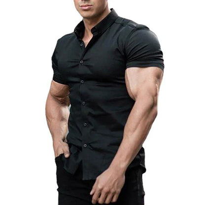 Summer Fashion Super Slim Fit Short Sleeve Shirts Men Classic Casual Dress Shirt Male Hipster Relaxed Luxe Formal Shirt