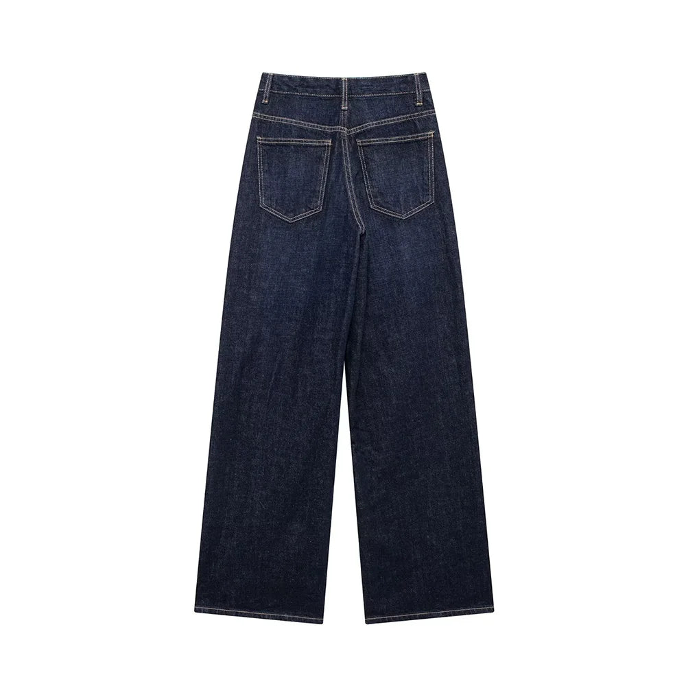 TRAF Women's Basic Hundred Jeans New Fashion Asymmetric Design High Waist Wide Leg Trousers Casual Women's Straight Leg Jeans