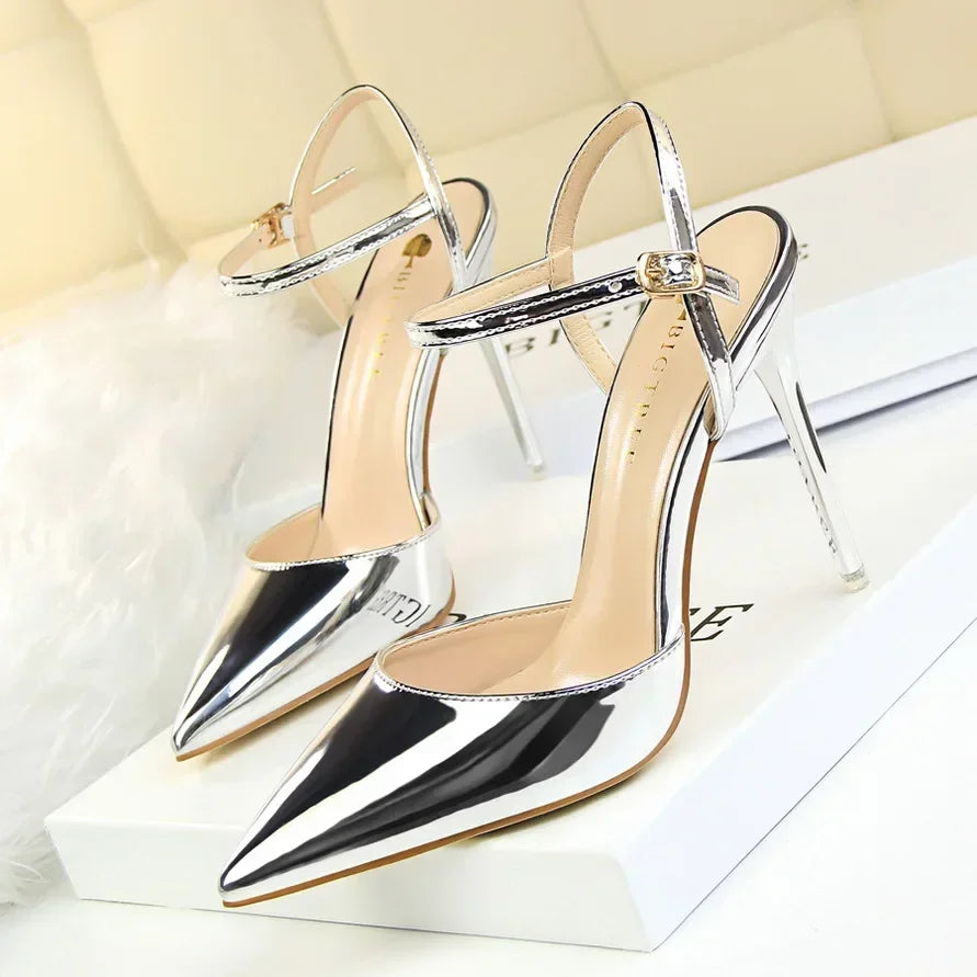 Summer Women Red Blue Sexy Nightclub Stripper Dance Sandals Lady Fetish 10.5cm High Heels Holiday Concise 2024 Versatile Sandles