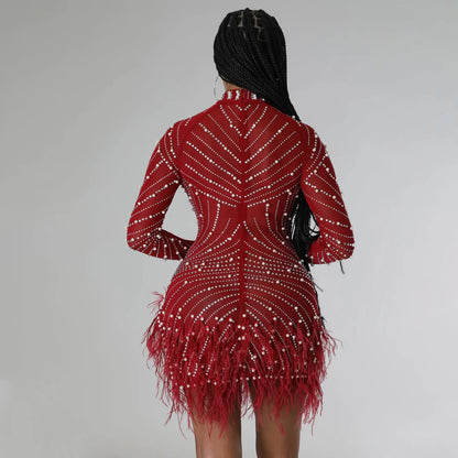 2022 Summer Fashion Sexy Tassel Mesh Embroidered Dress Women Irregular Short Skirt Mid-waist