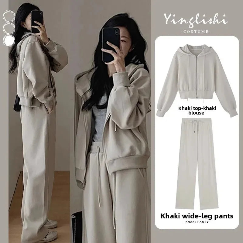 Autumn/Winter 2024 New Tea Matching Women's Clothing Set Plus Size Elegant Casual Salt System Sweatshirt Two-Piece Suit