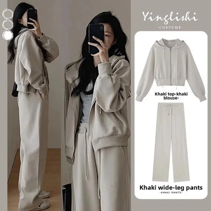 Autumn/Winter 2024 New Tea Matching Women's Clothing Set Plus Size Elegant Casual Salt System Sweatshirt Two-Piece Suit