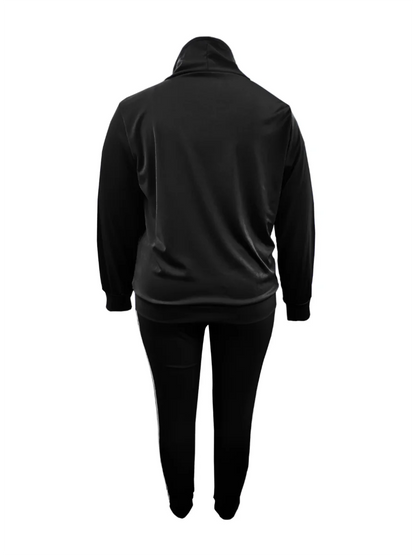 5XL LW Plus Size Autumn&Winte Letter Print Regular Striped Long Sleeve Basic Sporty Fashionable Turtleneck Hooded Blue Pants Set