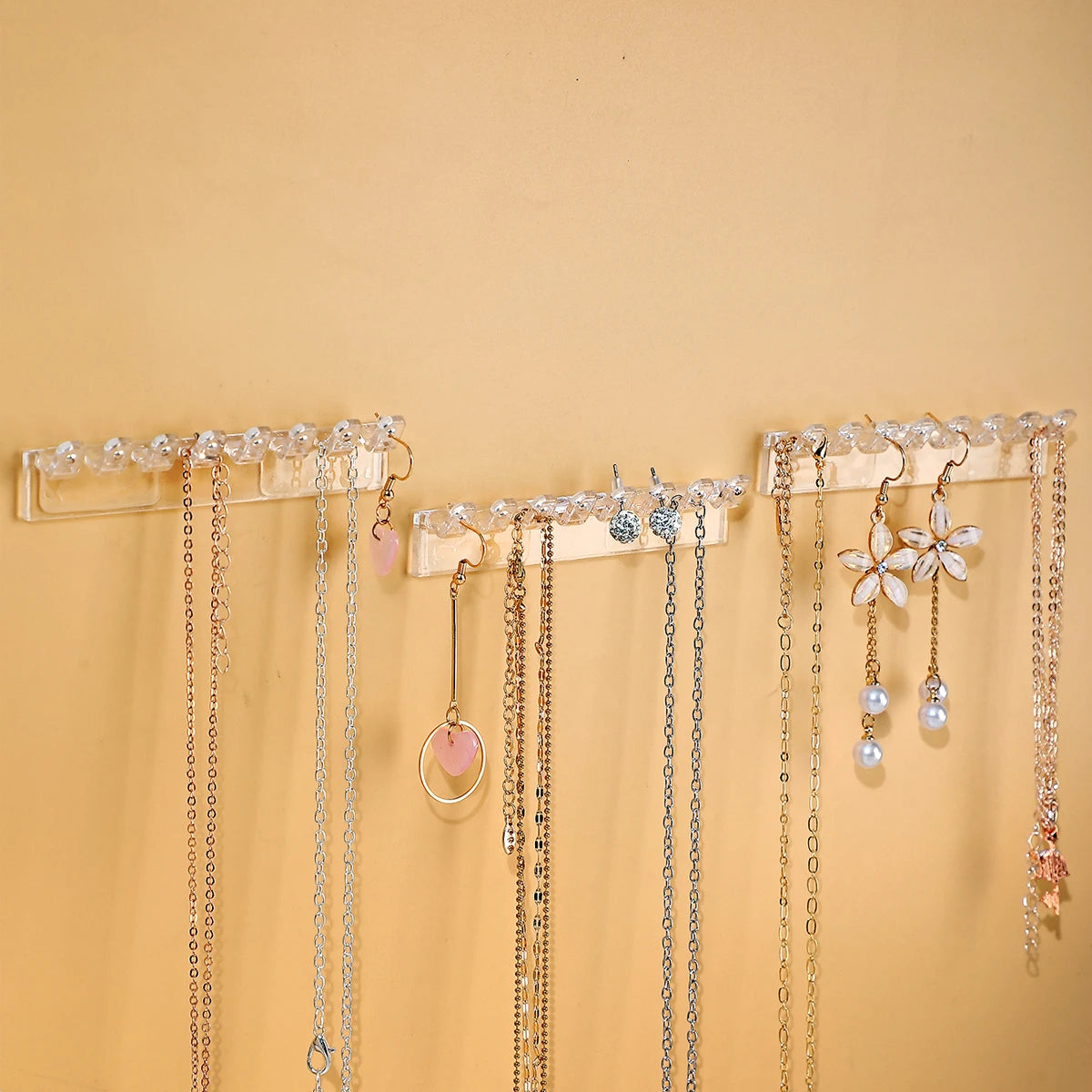 3Pack Necklace Holder, Necklace Organizer Wall Mounted with 8 Hooks, for Hanging Jewelry, Bangles, Bracelets and Rings