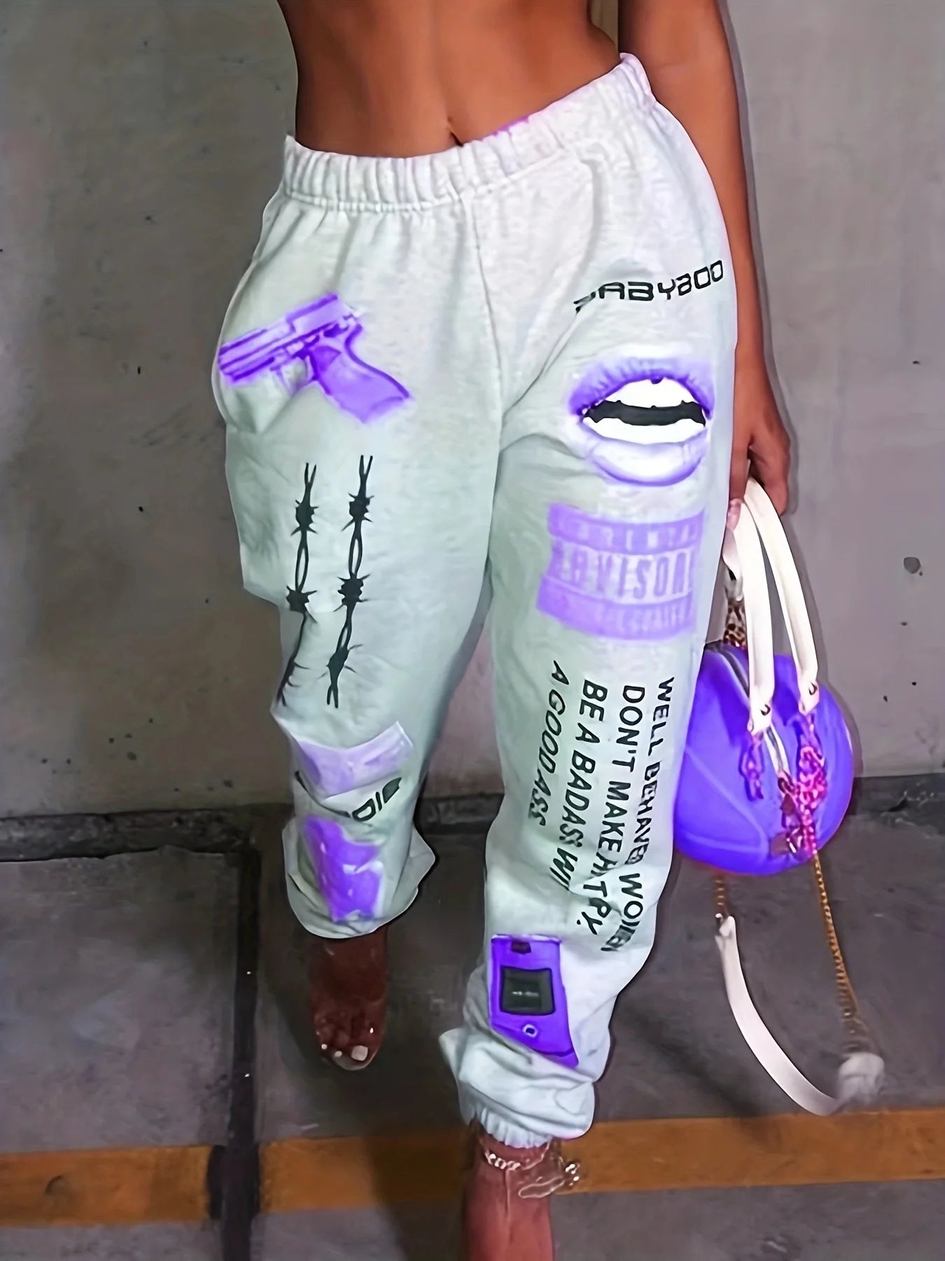 Summer New Printed Fashion Elastic Waist Sports Casual Harlan Pants for Women