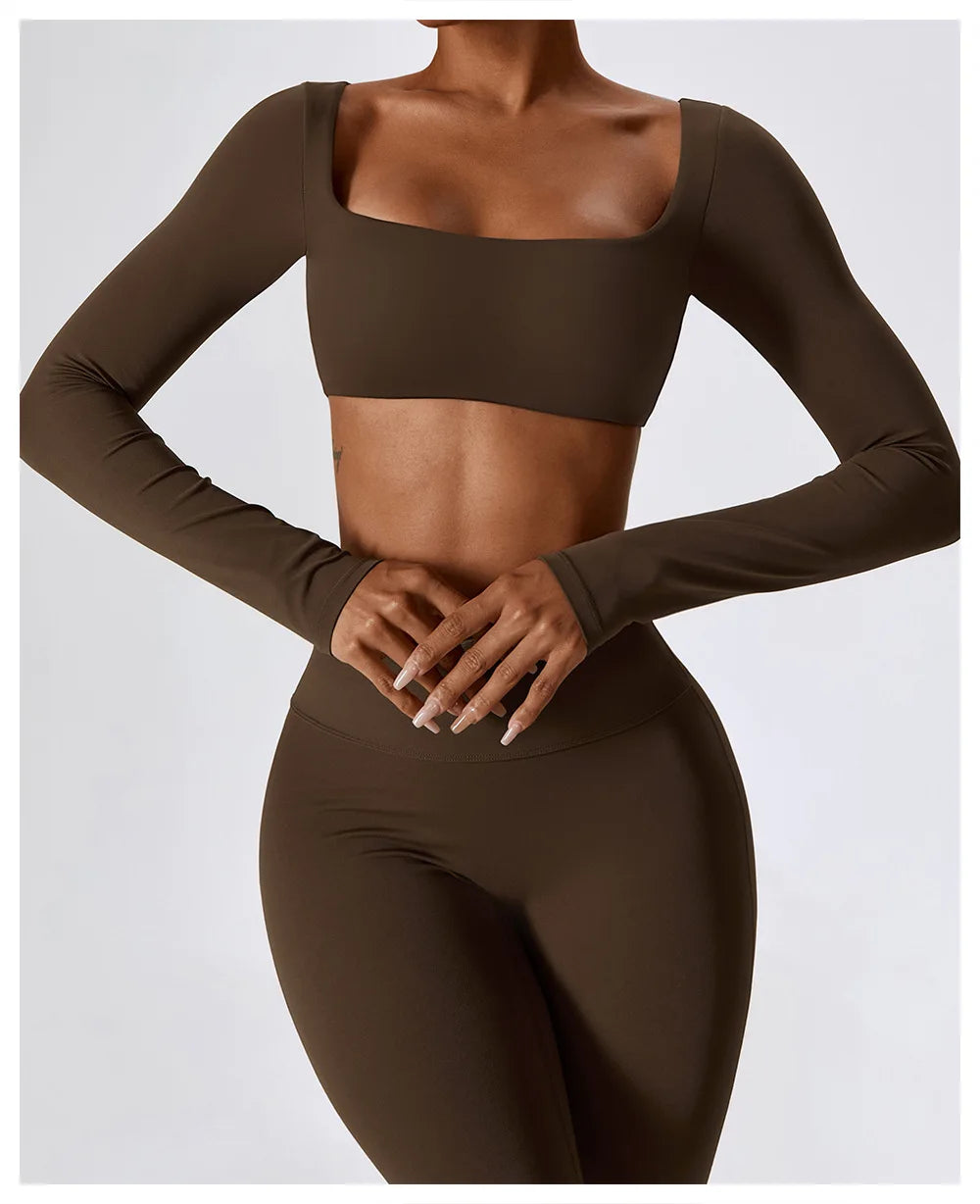 Women Sport Seamless Tops Long Sleeve Breathable Workout Slim T Shirts Athletic Running Gym Push-up Running Fitness Yoga Tops