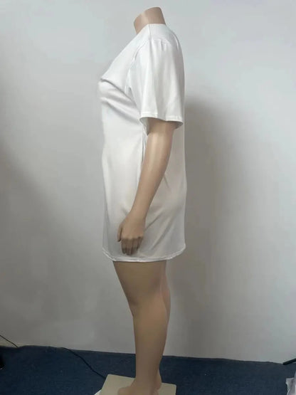 Women's Summer Casual Queen Print Loose Size Round Neck Short Sleeve T-shirt Dress