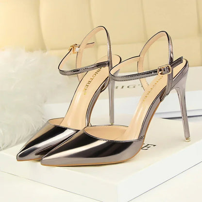 Summer Women Red Blue Sexy Nightclub Stripper Dance Sandals Lady Fetish 10.5cm High Heels Holiday Concise 2024 Versatile Sandles