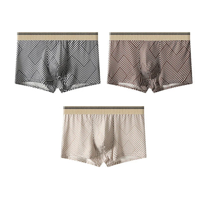 3PCS/Pack Fashion Striped Ice Silk Cool Breathable Men's Panties Comfortable Crotch Boxers Man High Elastic Waistband Underpants