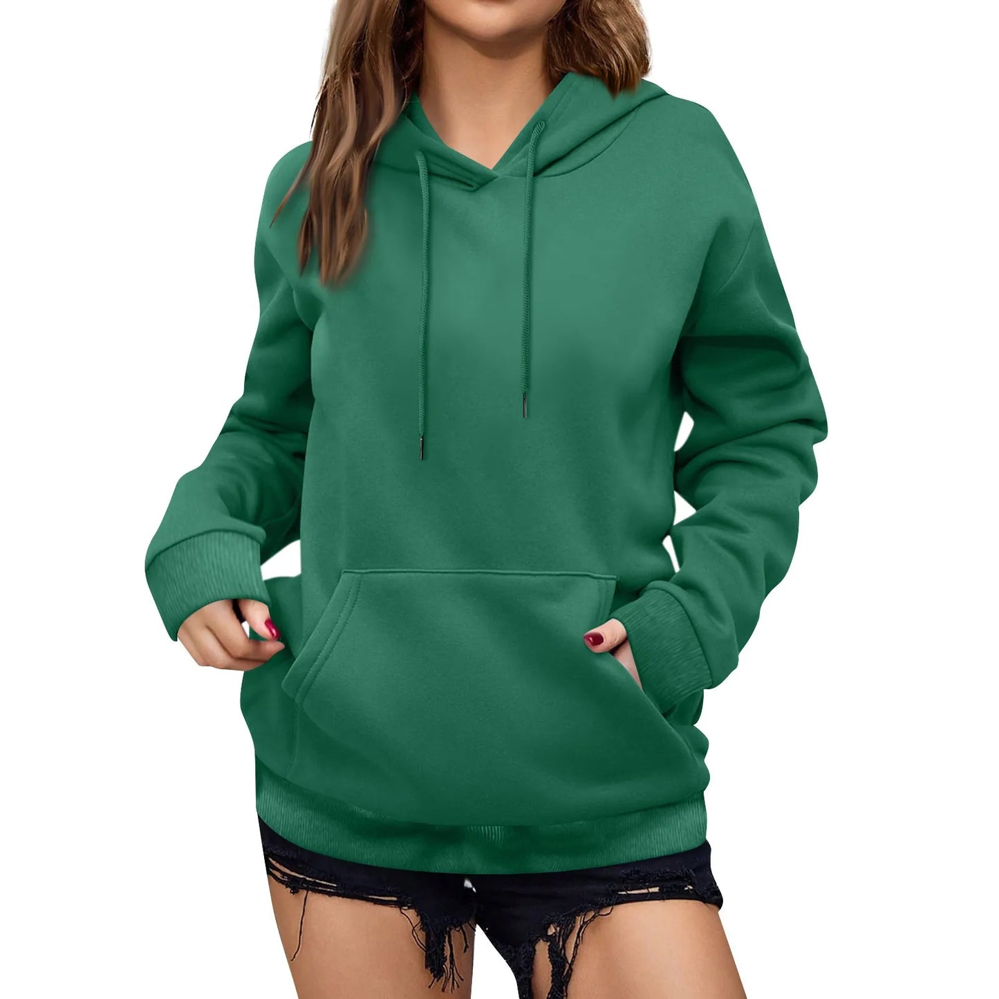 y2k Solid Minimalist Women's Hoodie, Long Sleeve With Pocket Casual Daily Wear 2024 Women Hoodies Autumn Sudadera de mujer