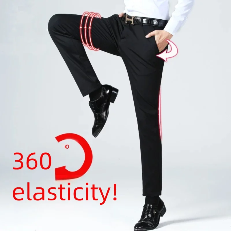 Top Grade Flat Waist Milk Shreds Business New Brand Casual Office Fashion Long Straight Pants Men Trousers Mens Clothes 2025