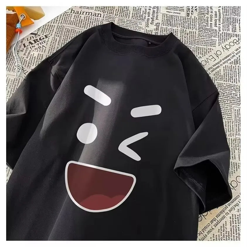 8XL Korean loose fit fashionable trendy American retro happy emotional T-shirt casual men multifunctional couple set