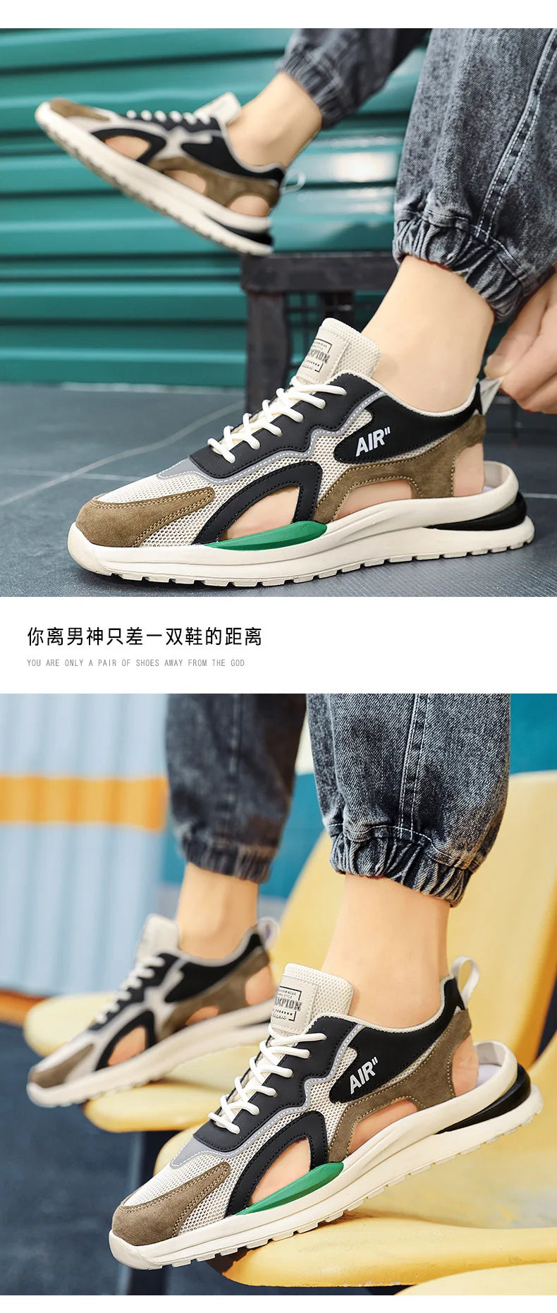 2024 New Summer Sandals Breathable Shoes Sports Anti Slip Men's Drive Mesh Beach Sandals Fashion Men's Sandals